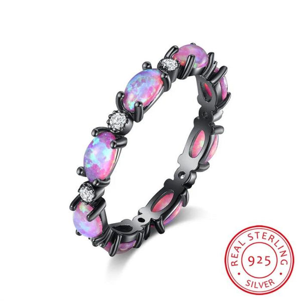 Black & Gold-Tone Purple Simulated Opal & Crystal Eternity Band Ring