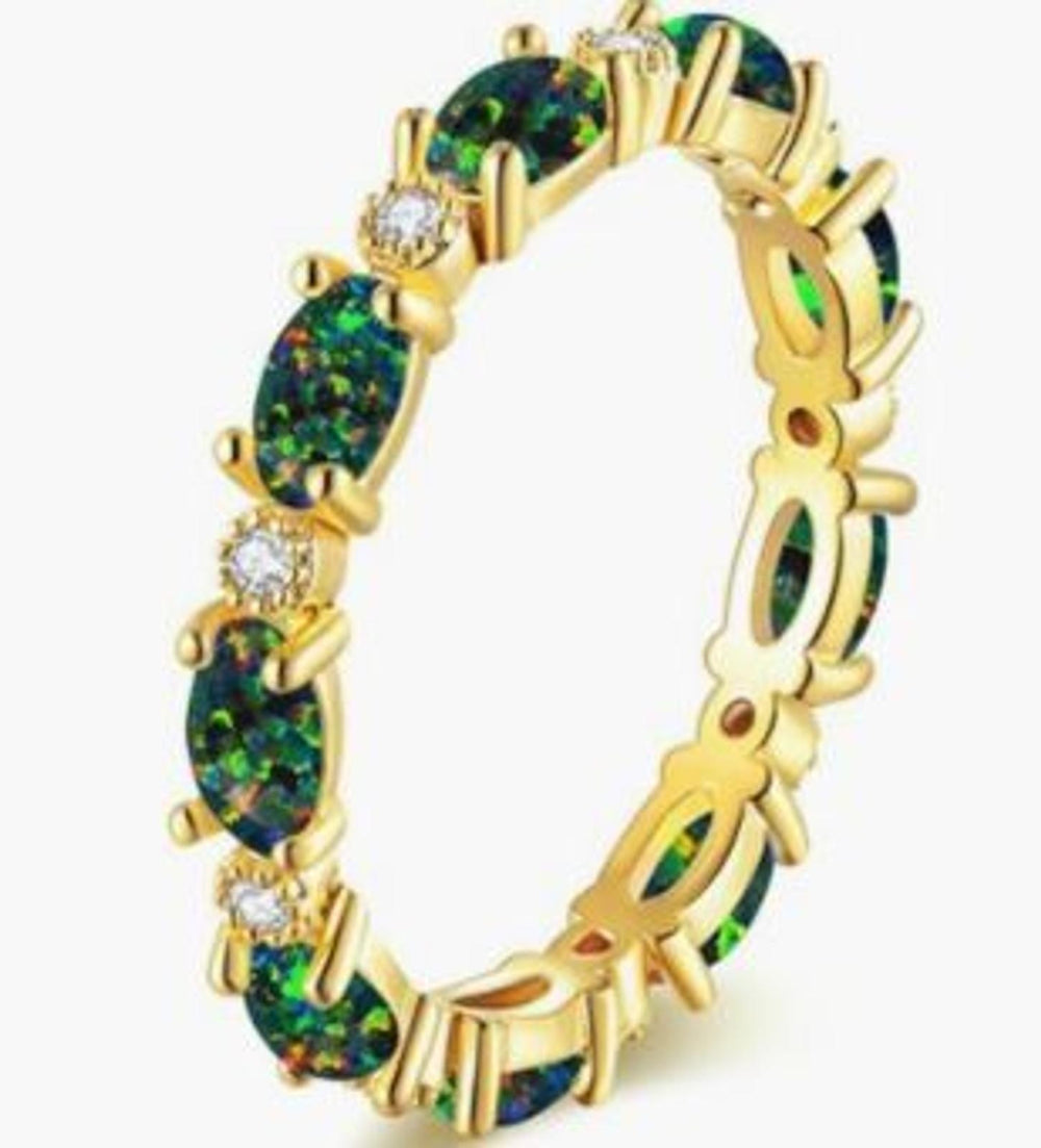 Sterling Silver Black Oval Simulated Opal Circle Ring