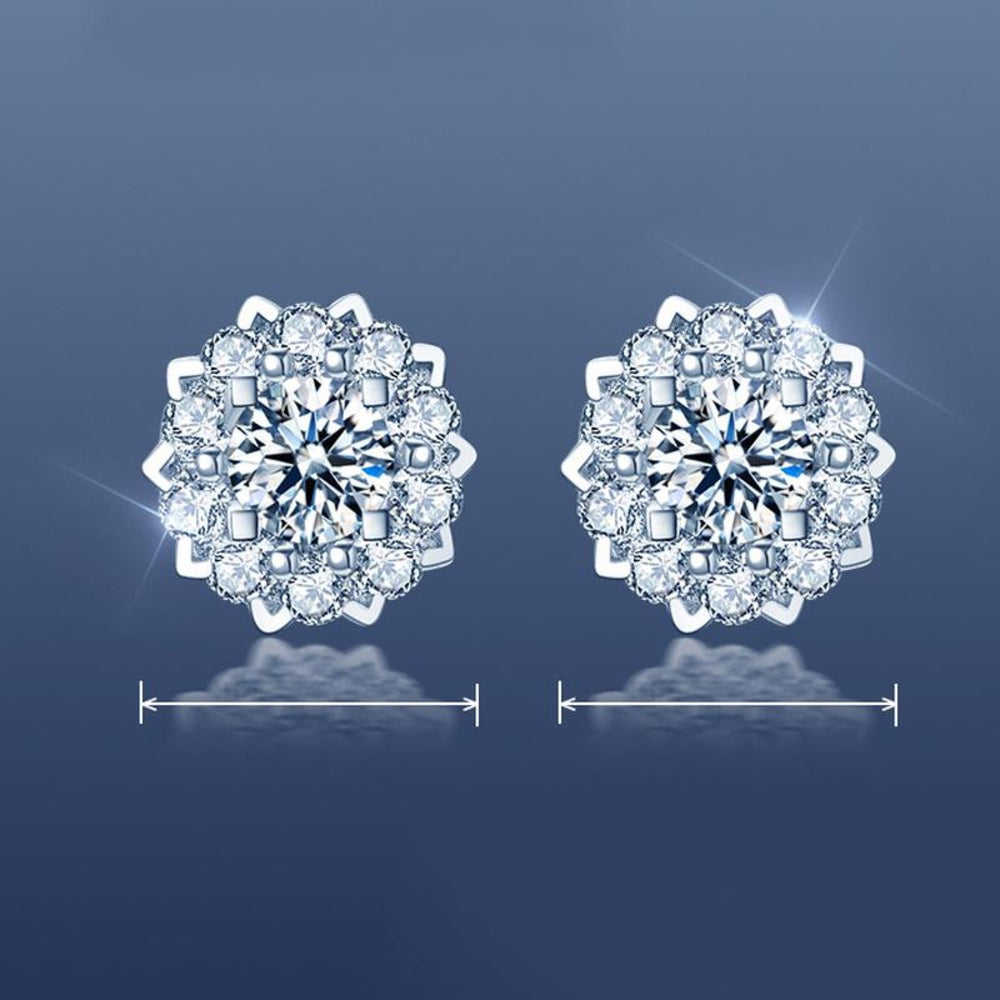 Silver-Tone White Crystal Pave Flower Halo Stud Earrings
