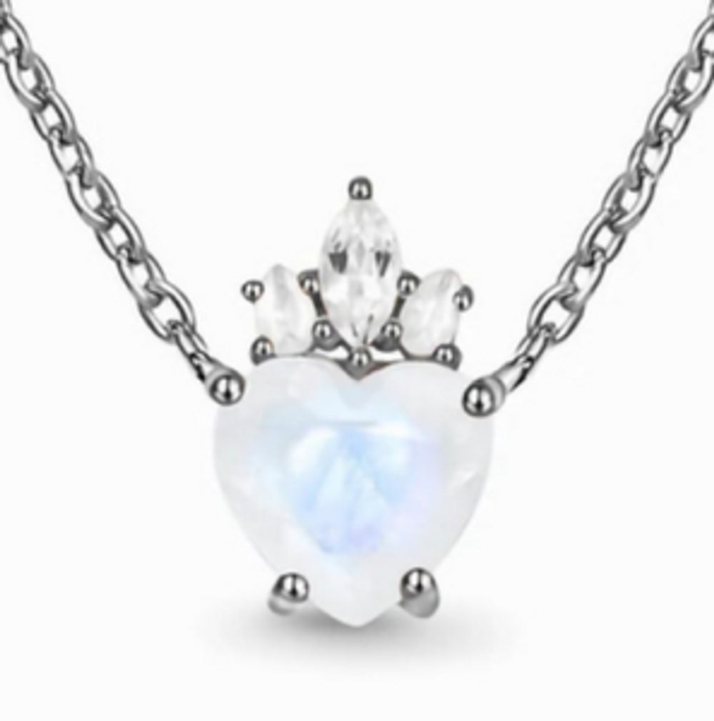 Sterling Silver Moonstone-Look Stone Heart Necklace