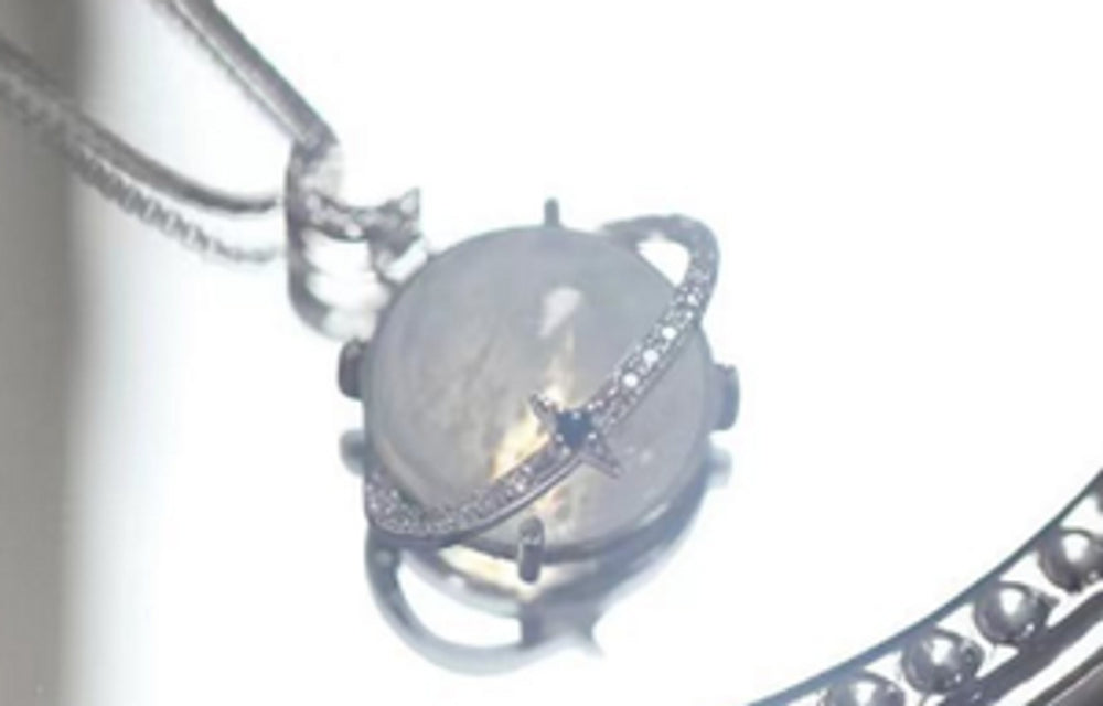 Sterling Silver Moonstone-Look Stone Planet Necklace