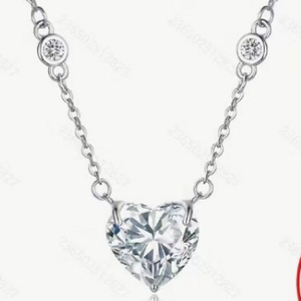 Sterling Silver Three-Prong White Crystal Heart Necklace