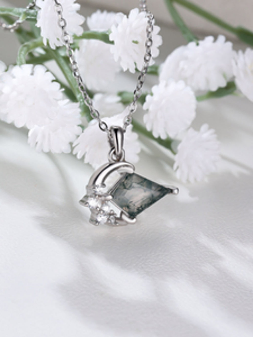 Sterling Silver Agate-Look Stone Freeform Pendant Necklace
