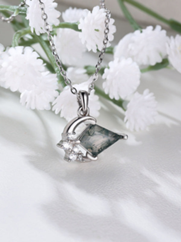 Sterling Silver Agate-Look Stone Freeform Pendant Necklace