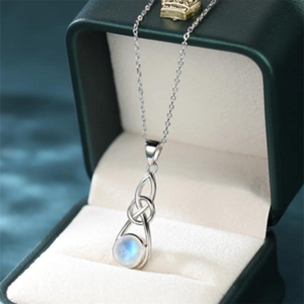 Sterling Silver Round Moonstone-Look Stone Tassel Pendant Necklace