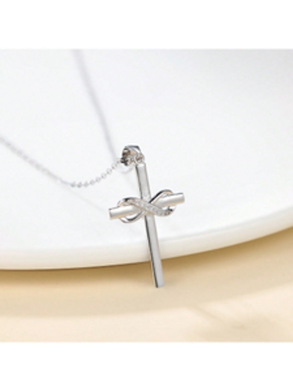 Sterling Silver White Crystal Figure-Eight Pendant Necklace