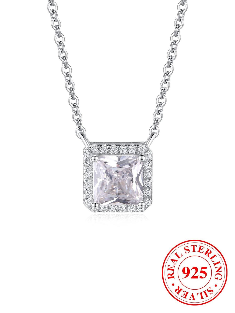 Sterling Silver White Square CZ Necklace