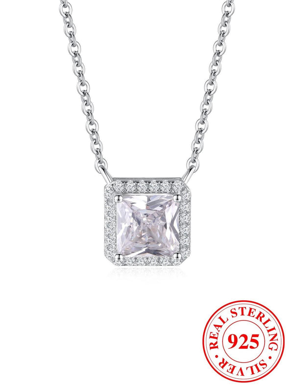 Sterling Silver White Square CZ Necklace