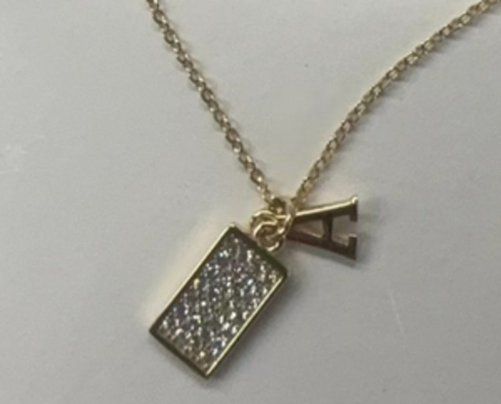 Sterling Silver Micro-Pave Square CZ Initial Pendant Necklace