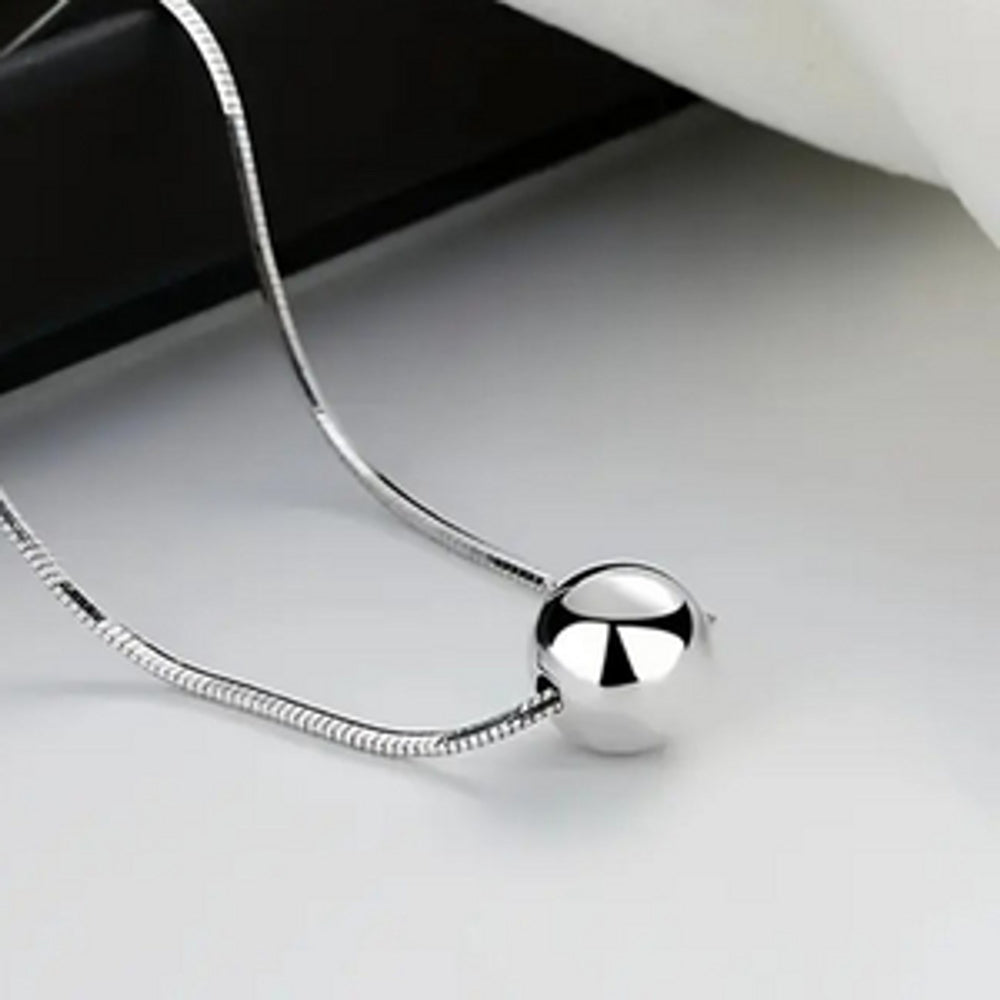 Sterling Silver Polished White Round Crystal Bead Necklace