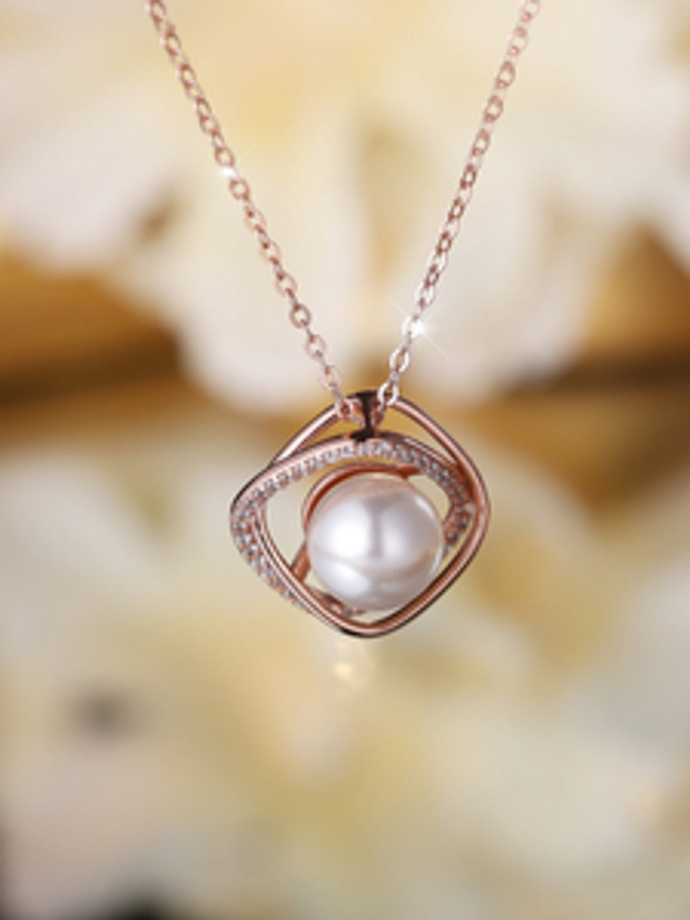 Sterling Silver White Round Crystal Necklace