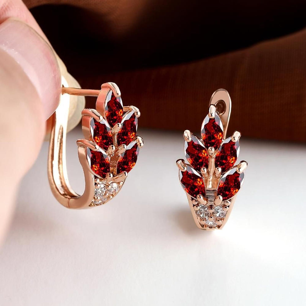 Rose Gold-Tone Red Crystal Botanical Stud Earrings