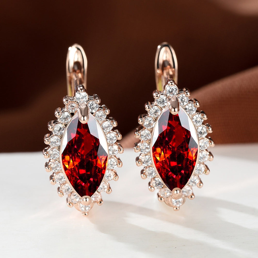 Rose Gold-Tone Delicate Red Crystal Angel Tear Drop Earrings