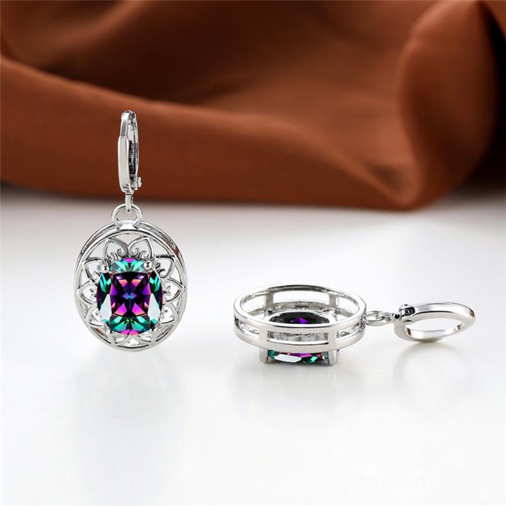 Silver-Tone Mystic Rainbow Crystal Openwork Petal Drop Earrings