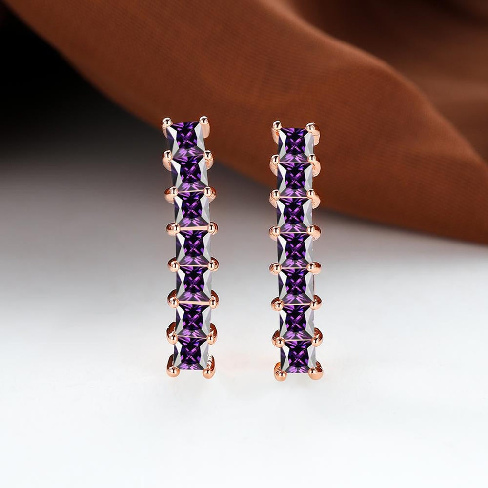 Rose Gold-Tone Purple Stone Huggie Earrings