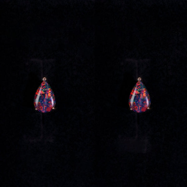 Champagne Gold-Tone Black Teardrop Simulated Opal Stud Earrings