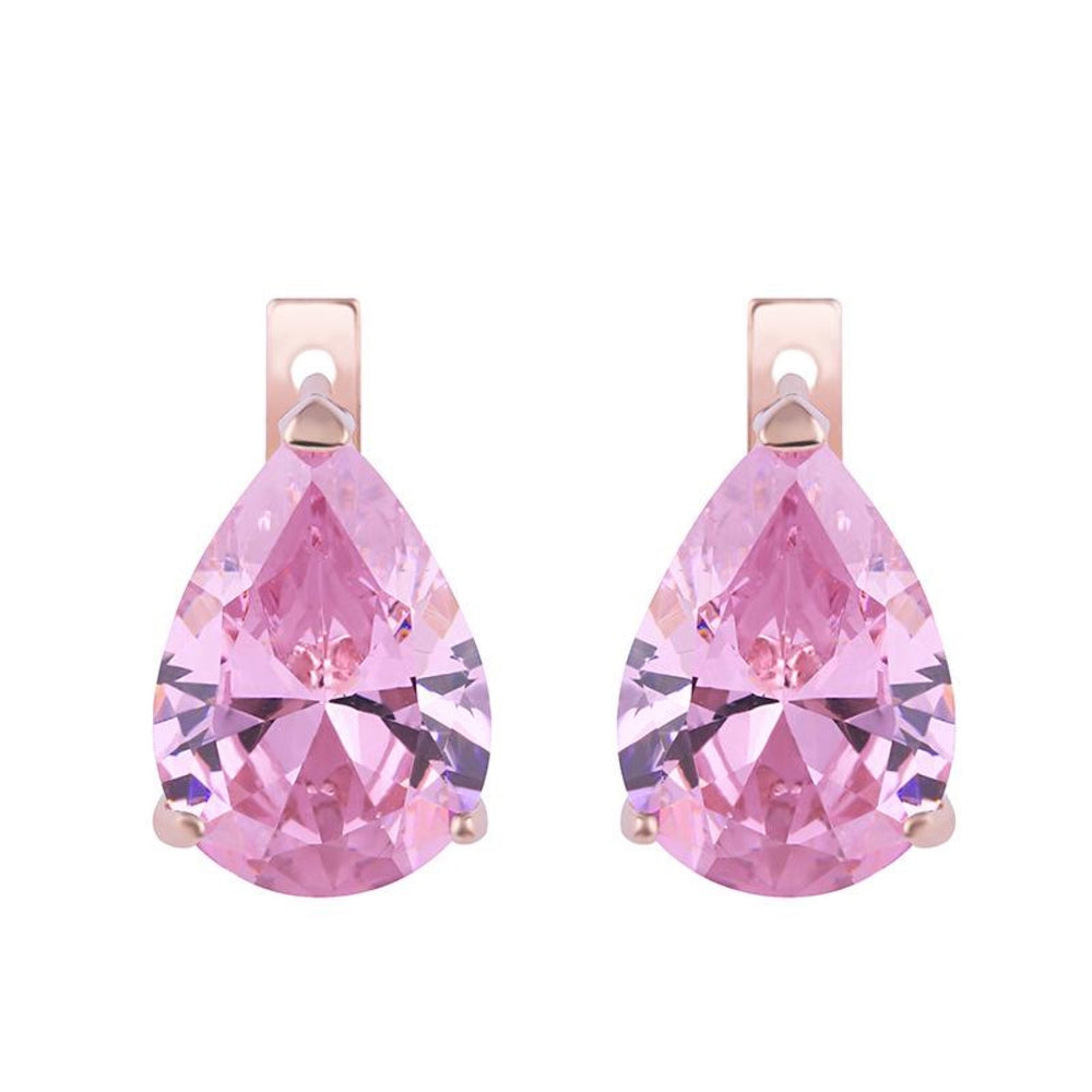 Champagne Gold-Tone Pink Teardrop Crystal Drop Earrings