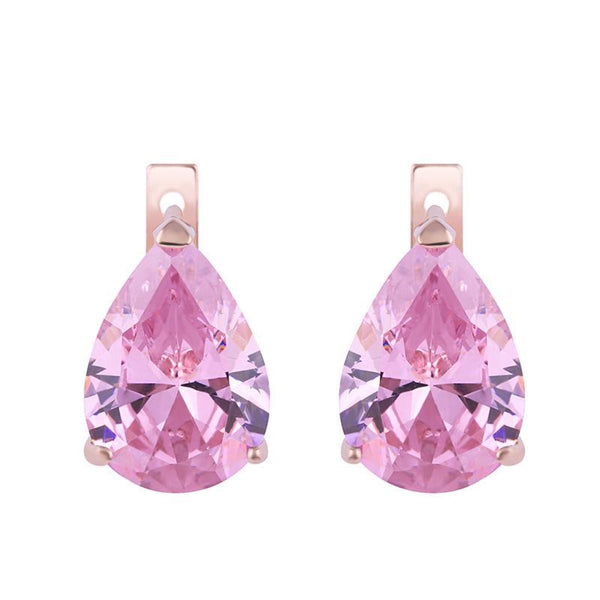 Champagne Gold-Tone Pink Teardrop Crystal Drop Earrings