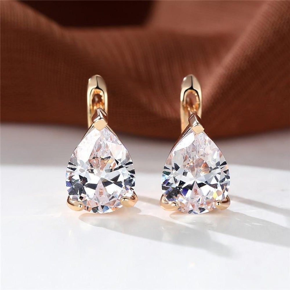 Champagne Gold-Tone White Teardrop Crystal Drop Earrings