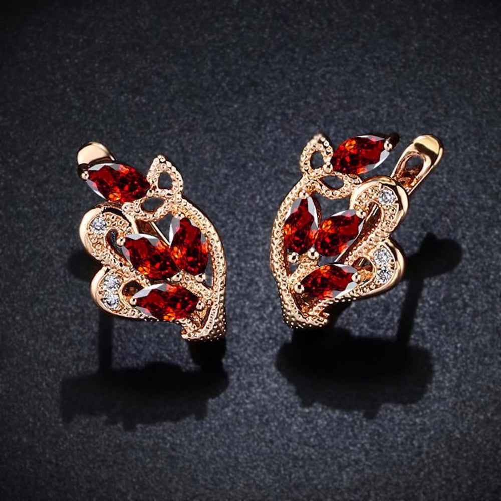 Champagne Gold-Tone Red Marquise Crystal Openwork Huggie Earrings