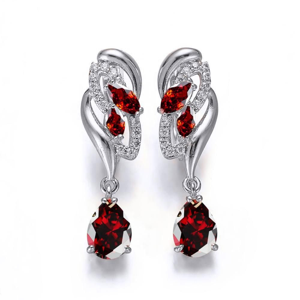 Silver-Tone Red Cubic Zirconia Teardrop & Marquise Wing Drop Earrings