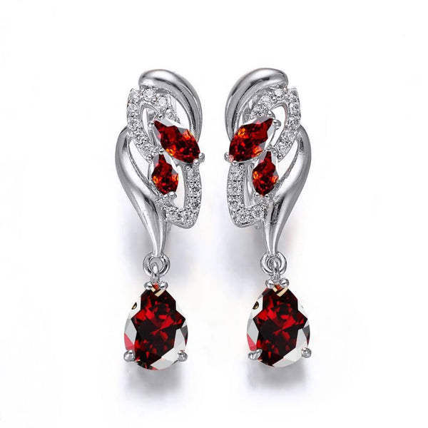 Silver-Tone Red Cubic Zirconia Teardrop & Marquise Wing Drop Earrings