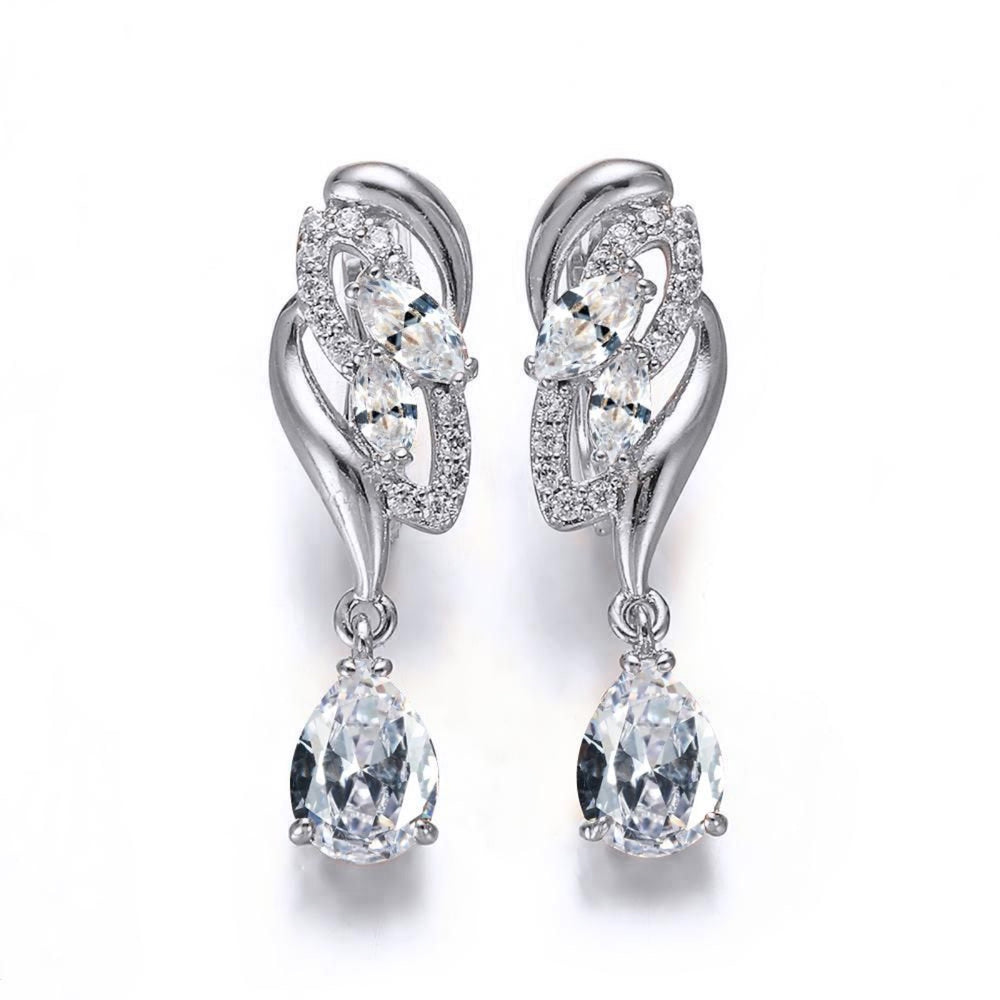 Silver-Tone White Cubic Zirconia Teardrop & Marquise Wing Drop Earrings