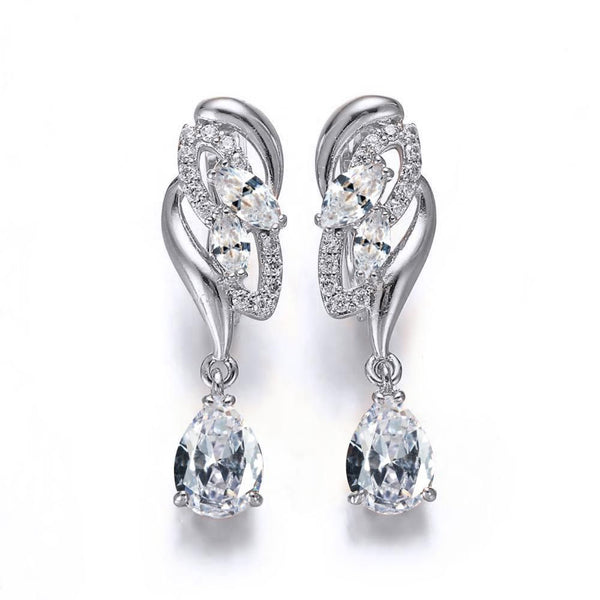 Silver-Tone White Cubic Zirconia Teardrop & Marquise Wing Drop Earrings