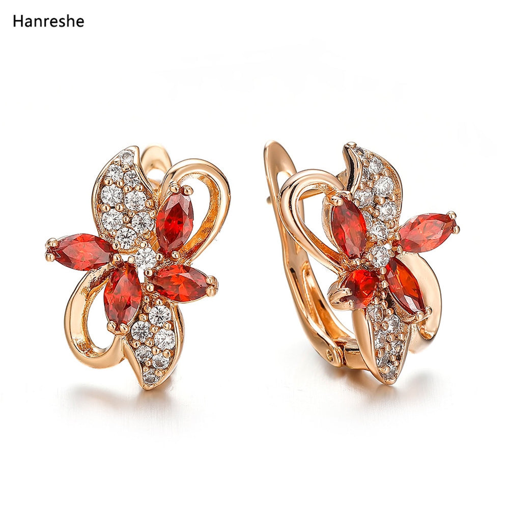 Champagne Gold-Tone Red Crystal Huggie Earrings