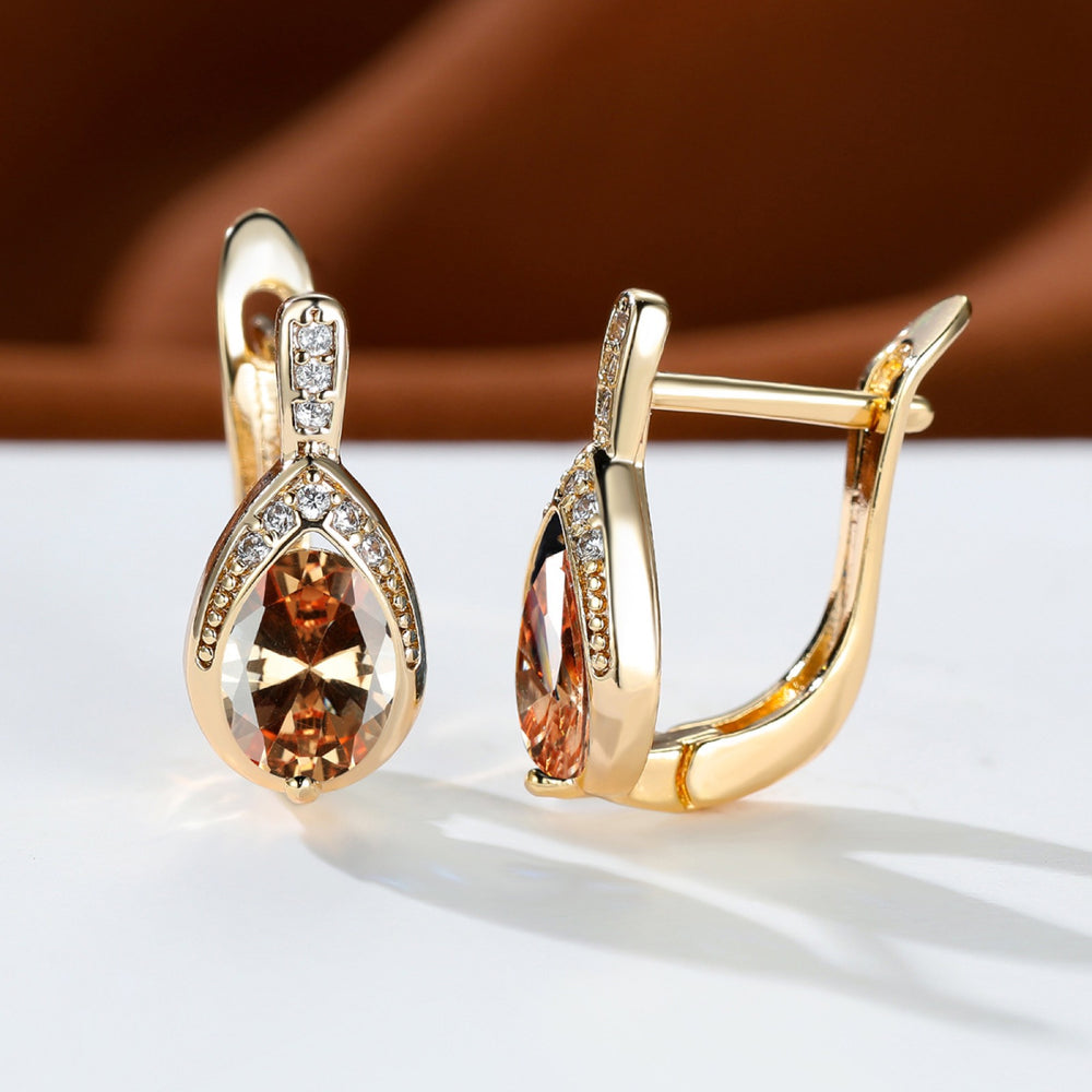 Champagne Gold-Tone Champagne Teardrop Crystal Huggie Earrings