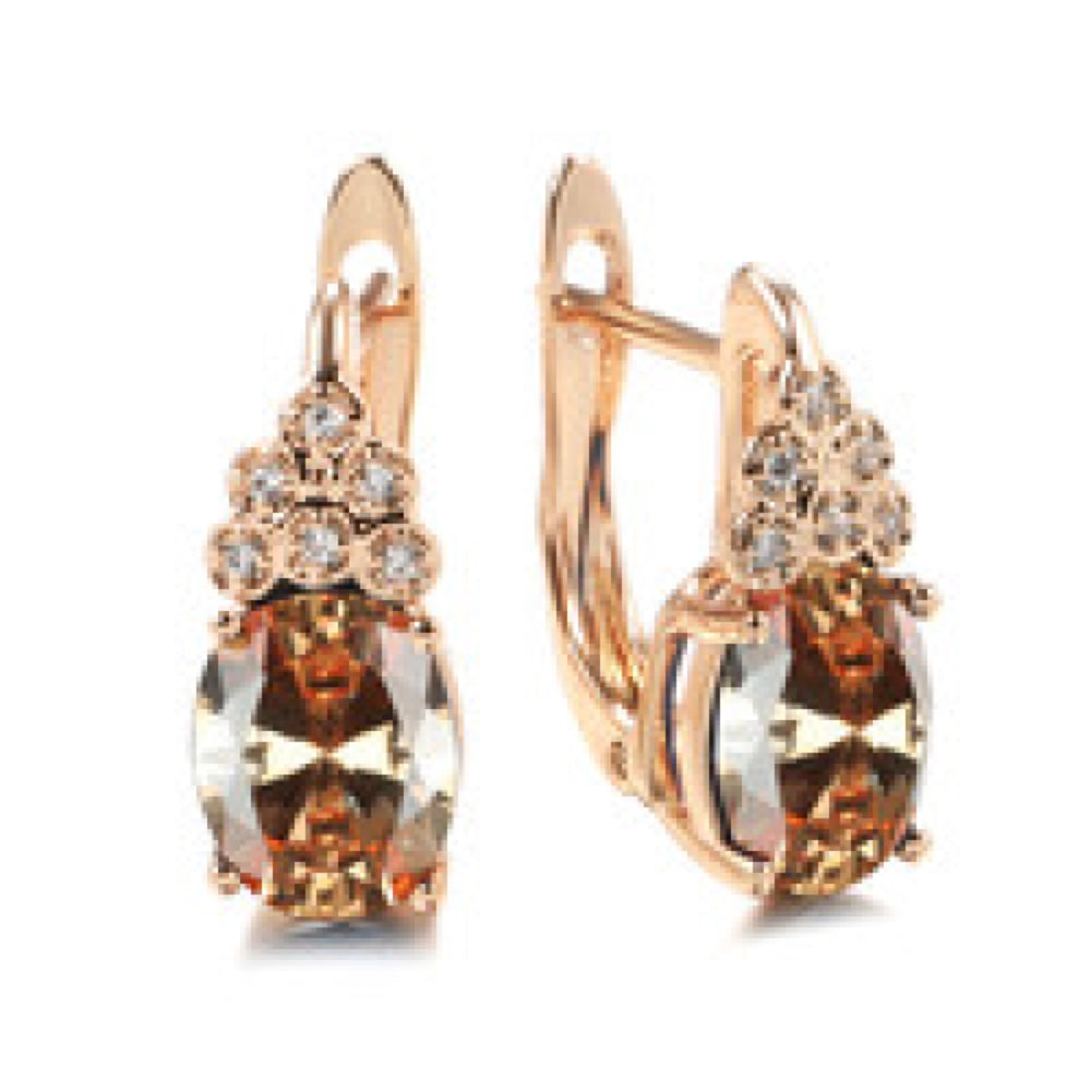 Champagne Gold-Tone Champagne Oval CZ Cluster Huggie Earrings