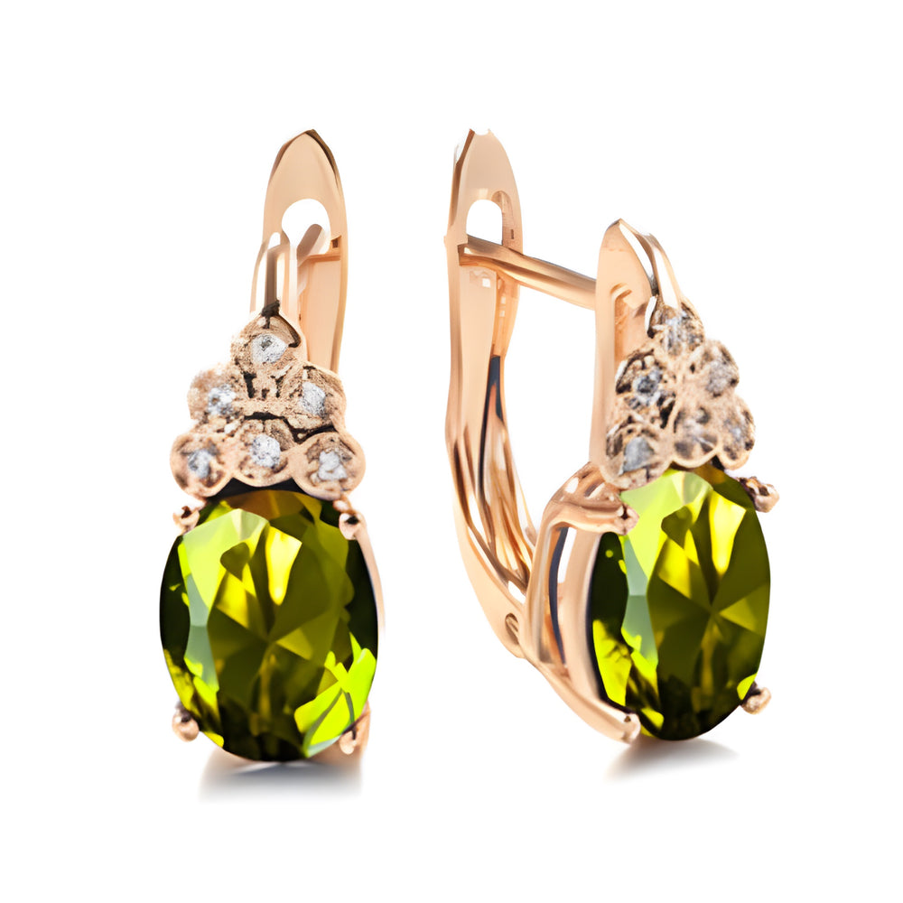 Champagne Gold-Tone Olive Green Oval CZ Cluster Huggie Earrings
