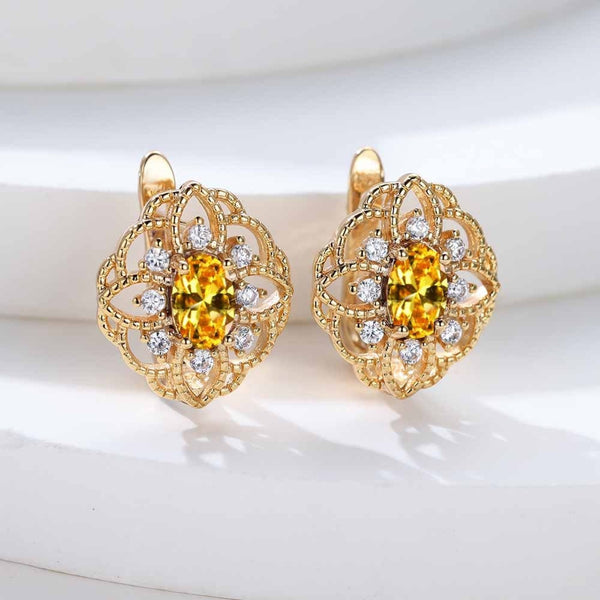 Champagne Gold-Tone Openwork Yellow CZ Huggie Earrings