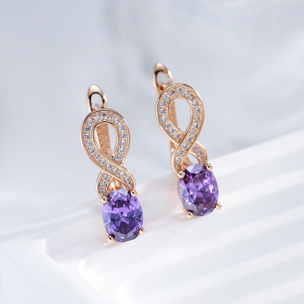 Champagne Gold-Tone Purple Crystal Oval Figure-Eight Drop Earrings