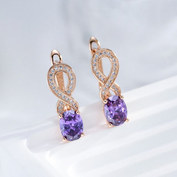 Champagne Gold-Tone Purple Crystal Oval Figure-Eight Drop Earrings