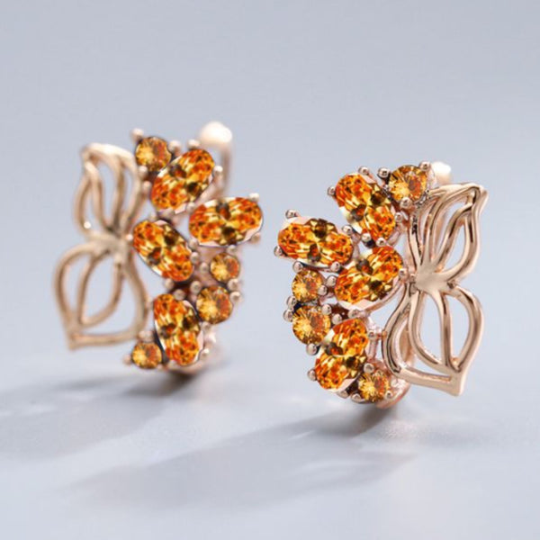 Champagne Gold-Tone Champagne Crystal Butterfly Huggie Earrings