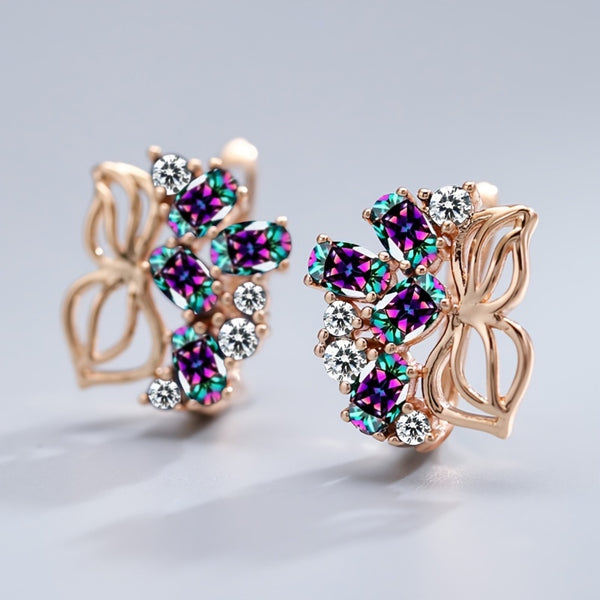 Champagne Gold-Tone Multicolor Crystal Butterfly Huggie Earrings
