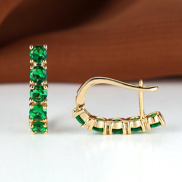 Champagne Gold-Tone Emerald-Green Five-Stone Crystal Huggie Earrings