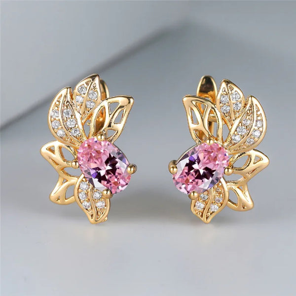 Champagne Gold-Tone Pink CZ Goldfish Huggie Hoop Earrings