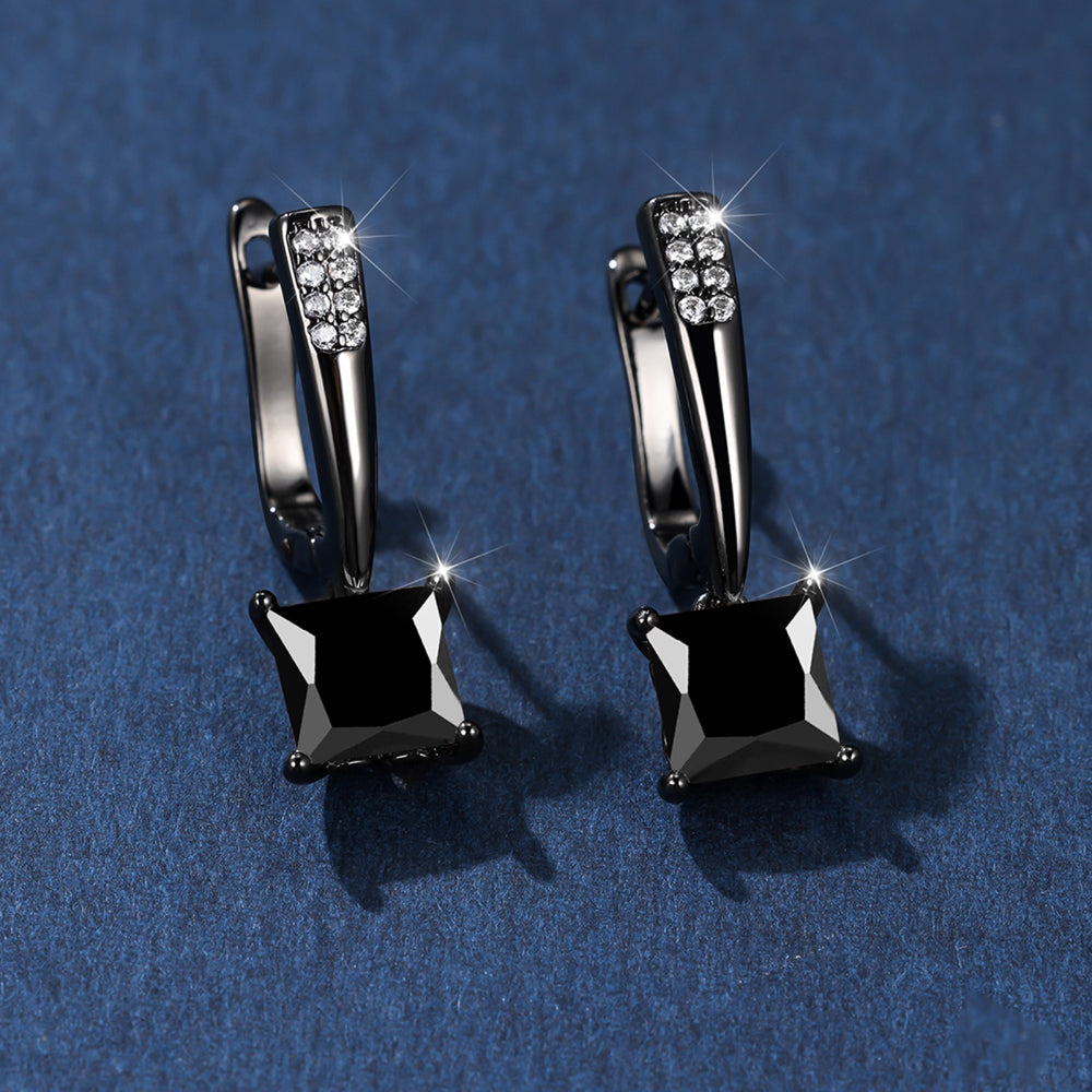 Black & Gold-Tone Geometric Square Black Crystal Drop Earrings