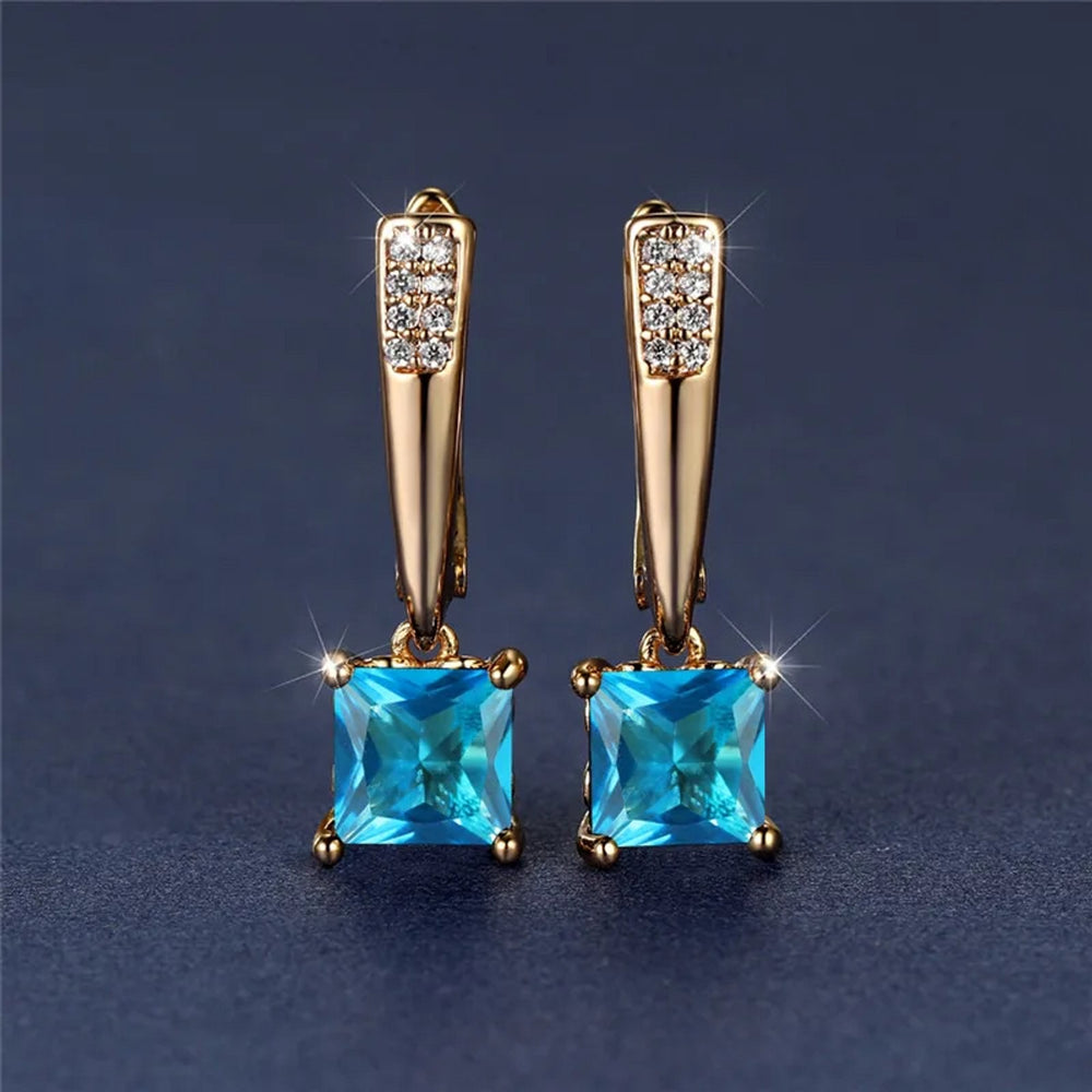 Champagne Gold-Tone Aqua Geometric Crystal Huggie Earrings