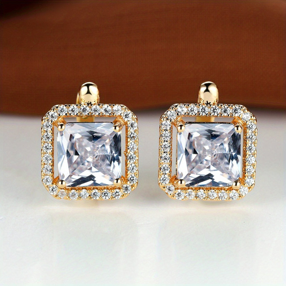 Champagne Gold-Tone Vintage-Style White Square Crystal Huggie Earrings