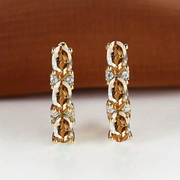 Gold-Tone Triple Oval Champagne Crystal Half-Hoop Earrings