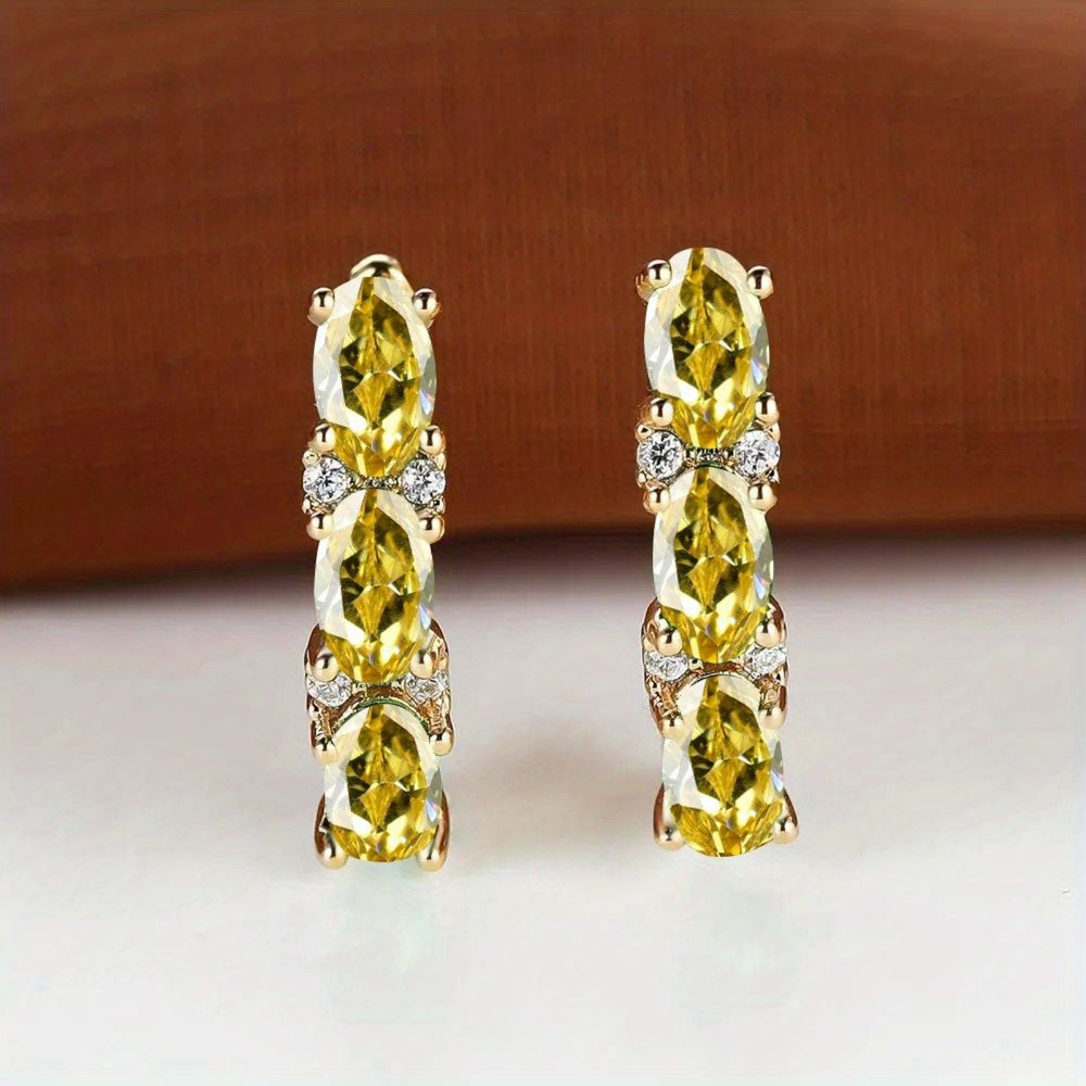 Gold-Tone Triple Oval Yellow Crystal Half-Hoop Earrings