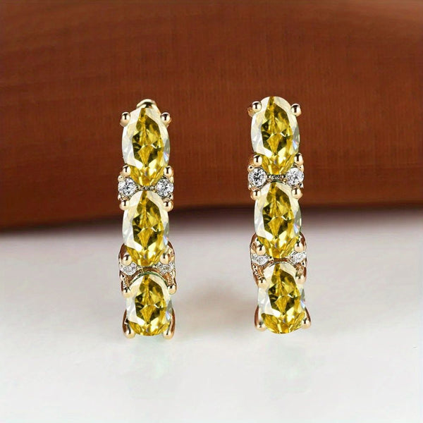 Gold-Tone Triple Oval Yellow Crystal Half-Hoop Earrings
