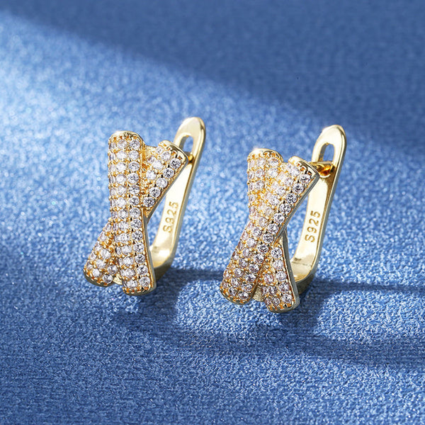 Gold-Tone Micro-Pave CZ Crisscross X Huggie Earrings