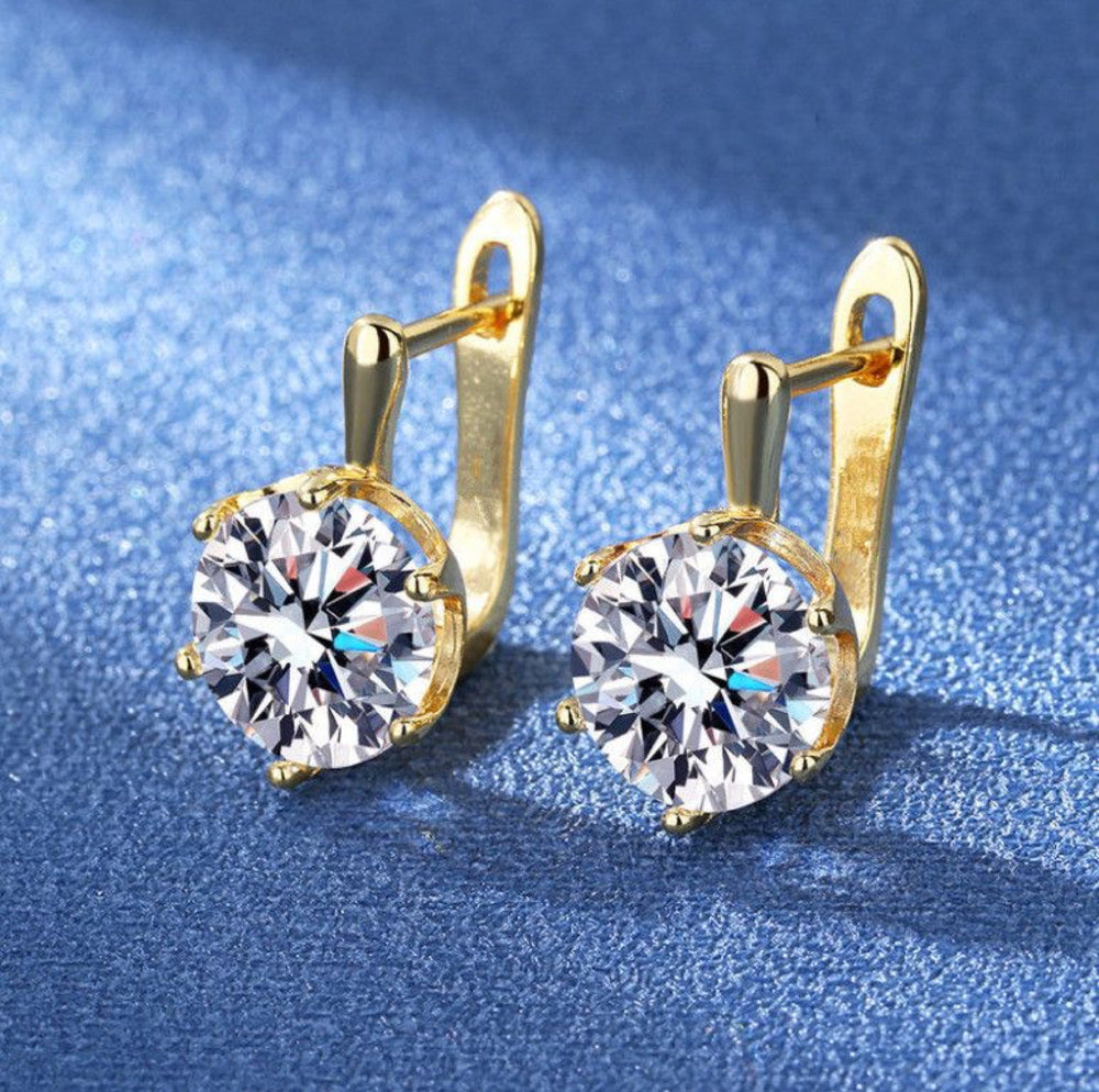Gold-Tone Round Cubic Zirconia Solitaire Huggie Hoop Earrings
