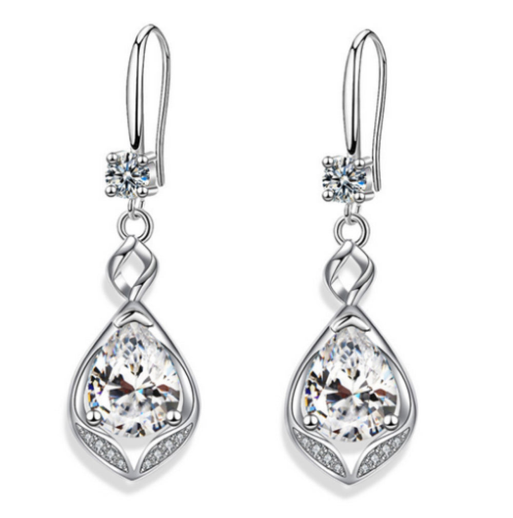 Sterling Silver Clear Crystal Twisted Teardrop Drop Earrings