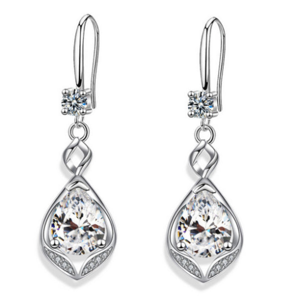 Sterling Silver Clear Crystal Twisted Teardrop Drop Earrings