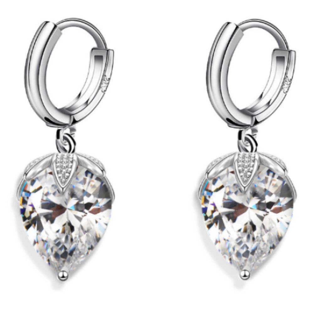 Silver-Tone White Crystal Pear Drop Earrings With Huggie Hoops